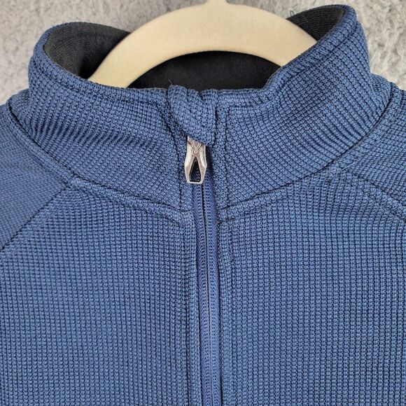 Spyder Waffle Fleece Quarter Zip Pullover Medium Blue Black Athletic Stretch Top - Picture 2 of 16